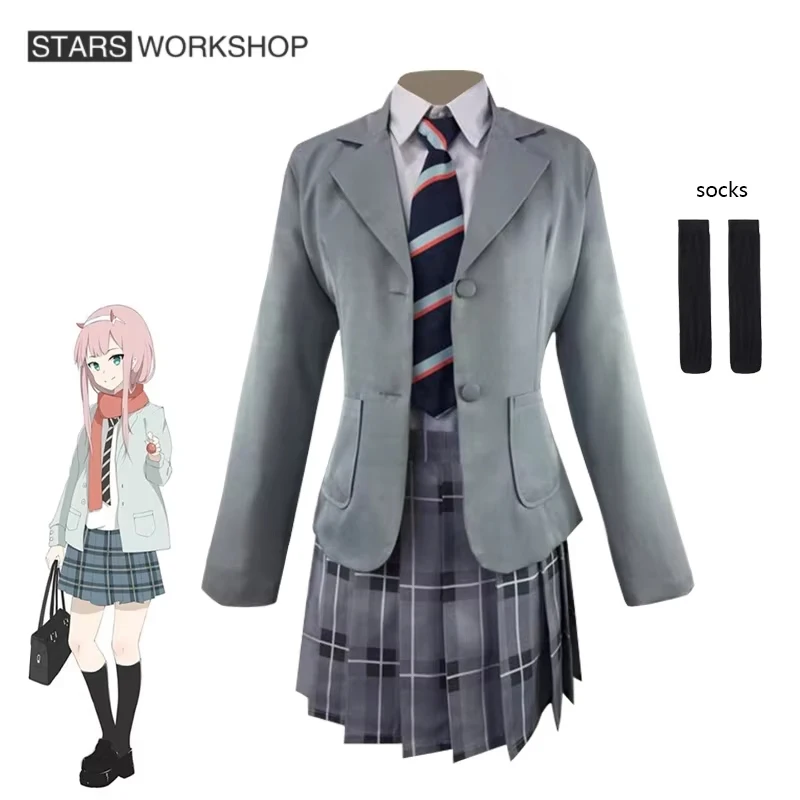 

Аниме «DARLING in the FRANXX» Код 002, костюмы для косплея Zero Two, школьная форма, женское пальто, рубашка, юбка, шарф, носки, наряды