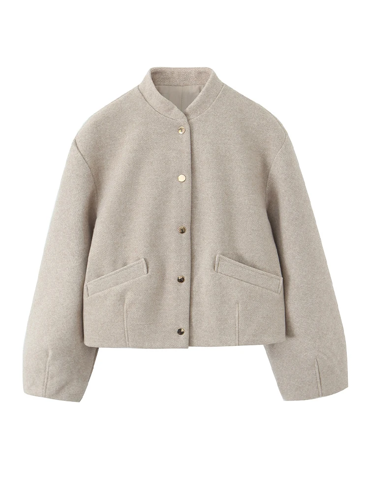 HH automne femmes Style de rue manteau femme élégant solide décontracté veste courte à manches longues poche simple boutonnage décorer veste