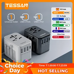 TESSAN Universal Travel Adapter with USB Port and Type C, Worldwide Power Adapter EU/UK/USA/AUS Plug for International Travel