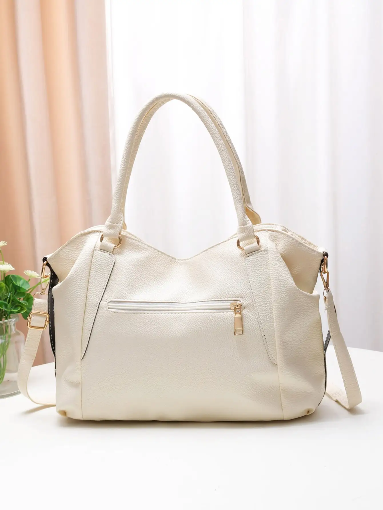 Casual and fashionable women's shoulder bag solid color soft large capacity handbag crossbody bag image 2