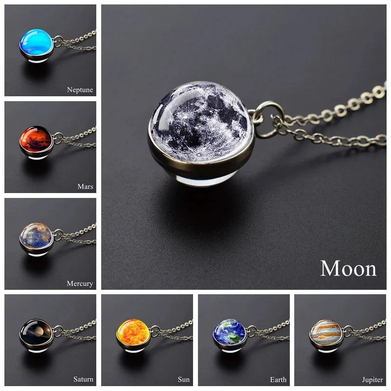 Glow In Dark Solar System Planet Necklace Moon Earth Jupiter Neptune Mars Venus Mercury Glass Ball Pendant Necklace Fashion Gift