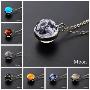 GLOW EN SISTEMA DE SISTEMA DARK CLECTLA DEL PLANETO MOON Earth Júpiter Neptuno Mars Venus Mercury Glass Ball Colgante Collar de moda 8 Mejores Collar de Saturno de Orb de ventas - №4