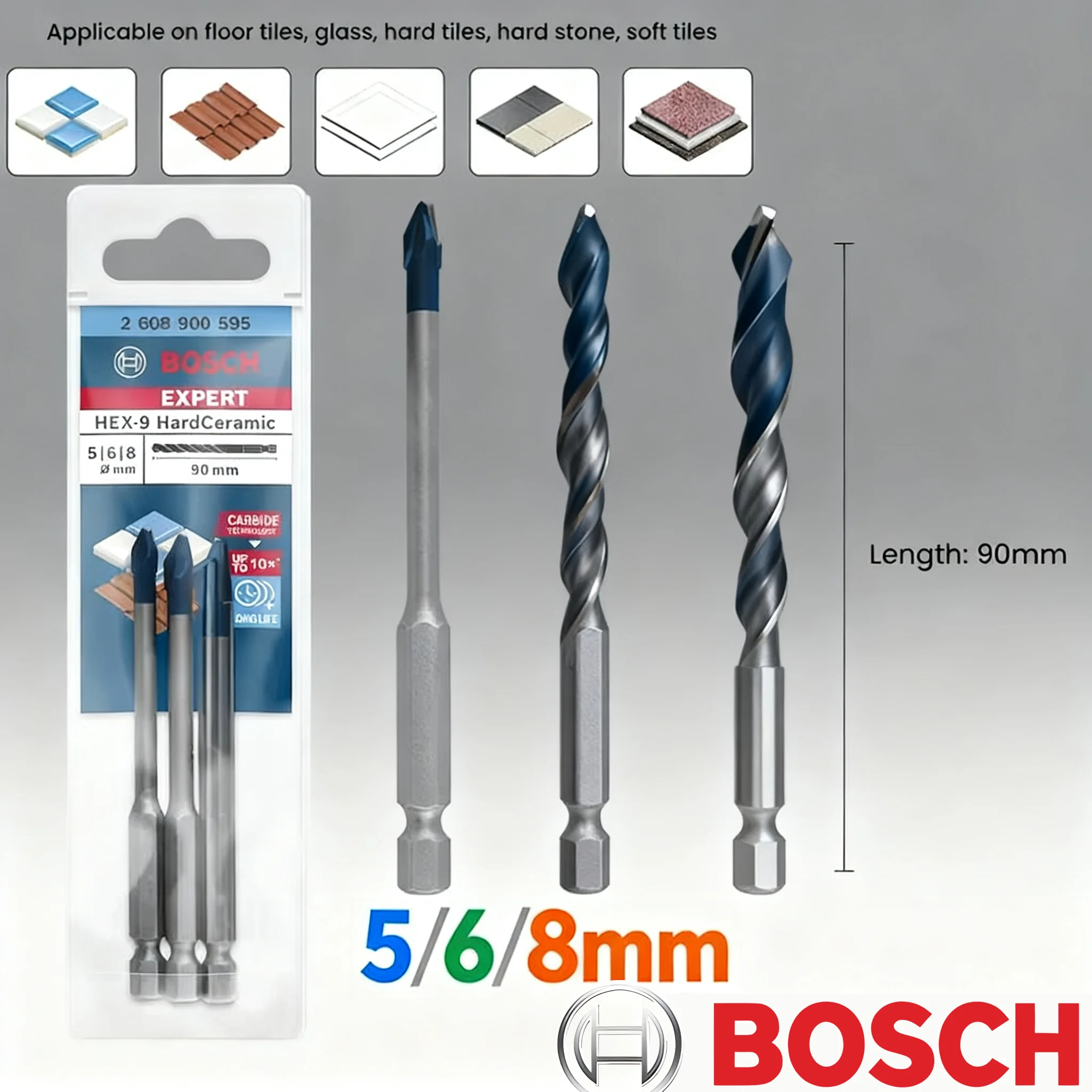 

Сверло для керамической плитки Bosch, совместимый с 5/6/8 мм, 3-кулачковый патрон, шестигранный патрон 1/4, подходит для напольной плитки, стекла, ловушек, твердого камня
