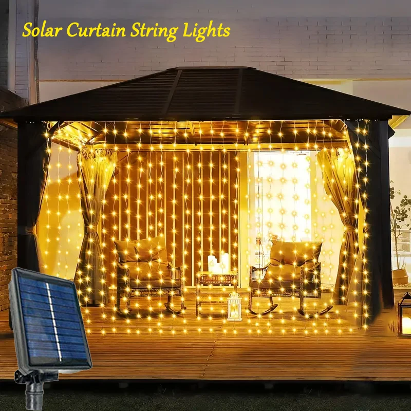 

Solar Curtain Lights Outdoor Fairy Lights LED Lights Christmas Wedding Garden Pergola Backyard Decorations String Lights