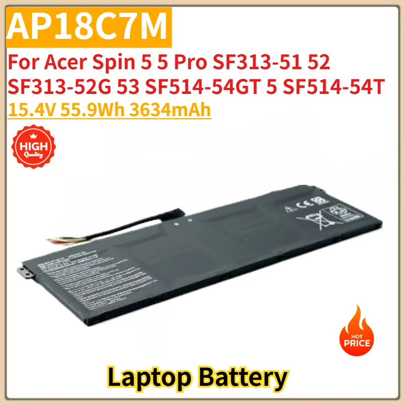 

AP18C7M High Quality Laptop Battery 15.4V 55.9Wh 3634mAh for Acer Spin 5 5 Pro SF313-51 52 SF313-52G 53 SF514-54GT 5 SF514-54T