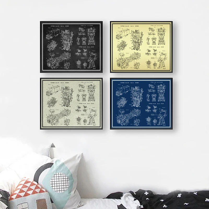 Deformation Robot Vehicle Patent Vintage Posters and Prints Autobots Blueprint Drawing Art Canvas Painting Boys Room Home Dec