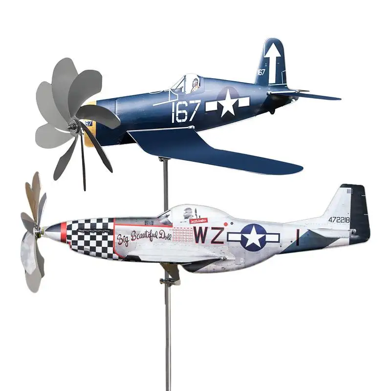 Aircraft wind vane metal stainless steel wind vane garden ornament patio windmill Weather-resistant garden patio decorations  ﻿