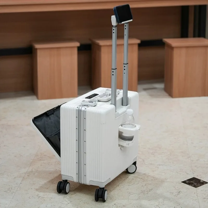 for 18 Inch Front Open Carry On Luggage Suitcase Lightweight Square Travel