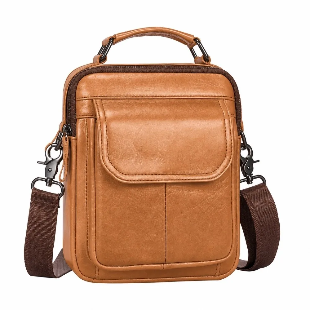 Multi-Function Genuine Leather Sling Bag Black Coffee Shoulder Bag Yellow Casual Chest Bag Travel