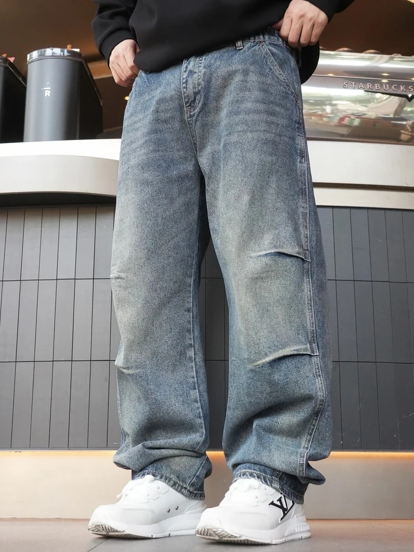 

American Heavyweight Waed Trendy Jeans Men's Loose Versatile Color Straight Leg Heavy Waed Knife Wide Leg Pants