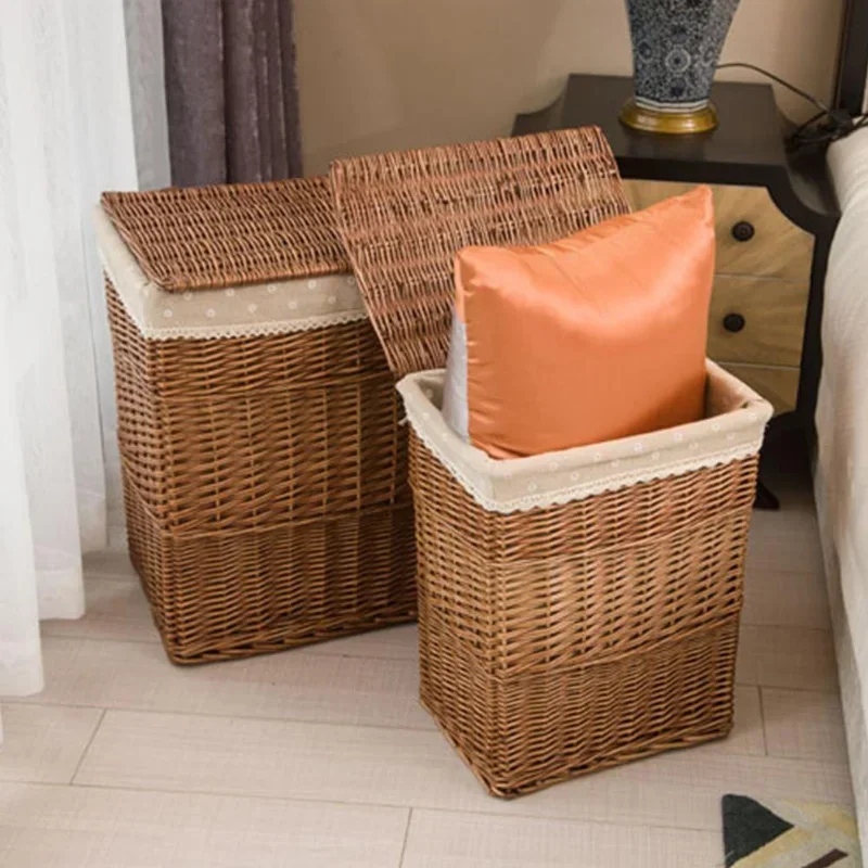 Folding Laundry Baskets Dirty Clothes Home Storage Basket Large Storage Box Wicker Mesh Laundry Bag Laundry Hamper with Lid