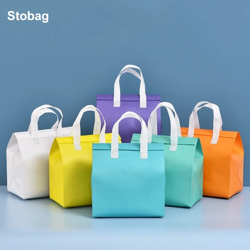 

StoBag 10pcs Non-woven Lunch Bags Tote Insulation Portable Fabric Keep Food Warm Cold for Cake Drinks Packaging Delivery Pouch