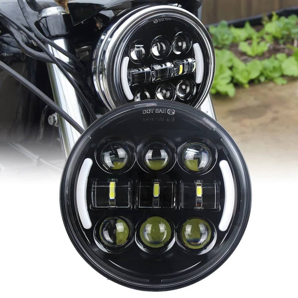 Clear 45W 5.75 Inch Motorcycle Headlight LED Round Head Light Lamp High Low Projector With DRL Turn Signal Light