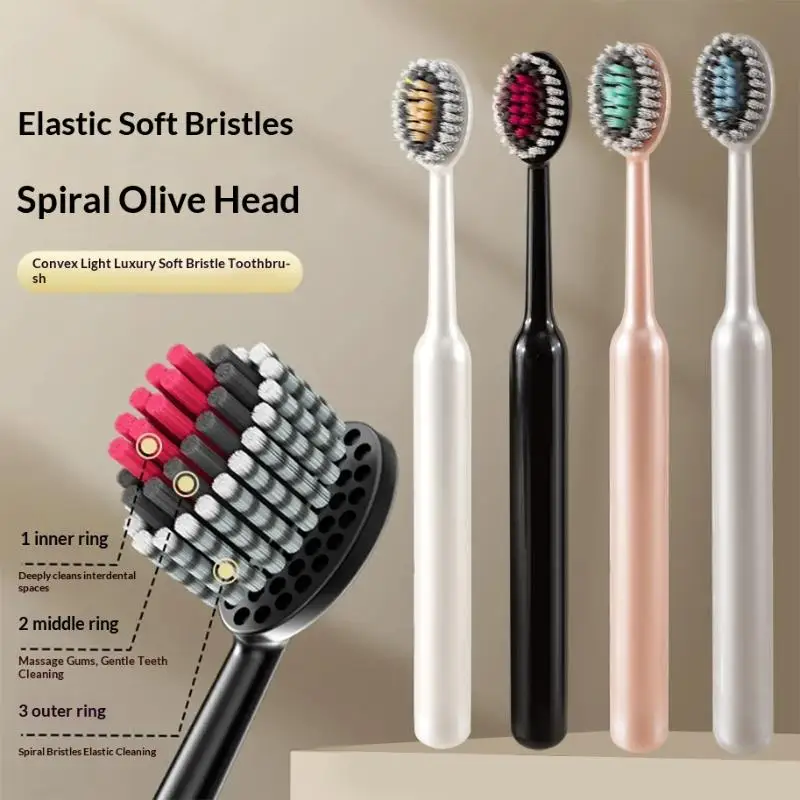 4 Soft Bristle Toothbrushes Combo For Removing Plaque Food Residue Convex Mountain Shaped Brush