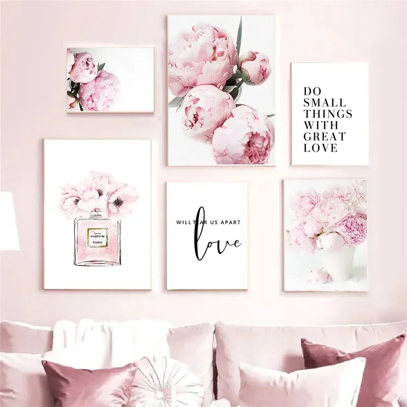 Canvas Painting Pink Flower Bud Poster Wall Art Quote Plant Print Nordic Fashion Modern Home Decor Picture for Dormitory Design