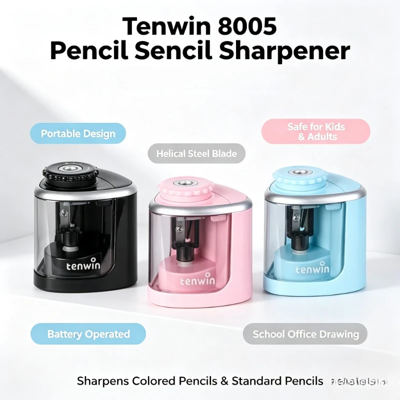 Tenwin Electric Manual Pencil Sharpener Portable Auto Sharpener Helical Steel Blade for Kids Students Office Stationery