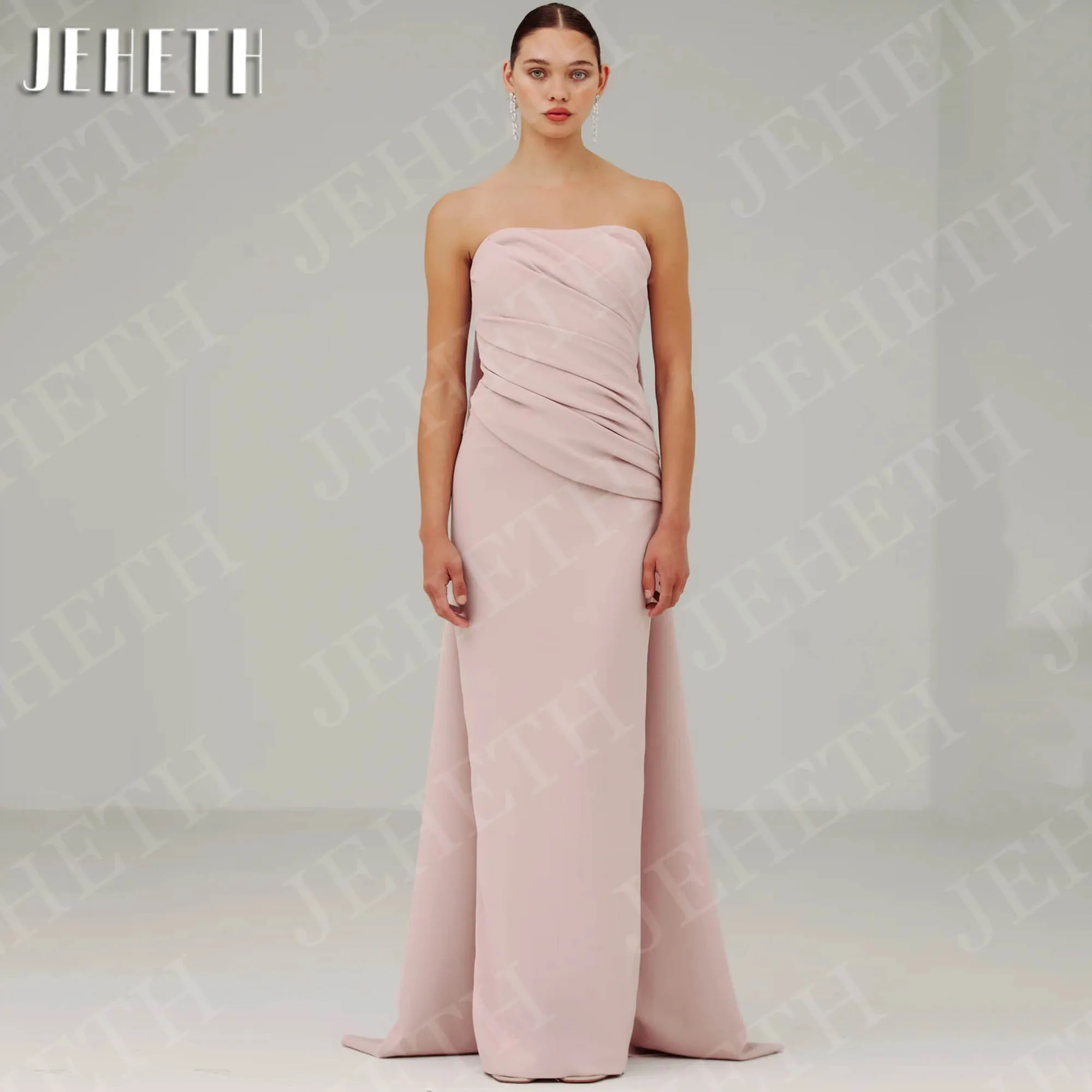 

JEHETH Modern Strapless Evening Dresses Mermaid Pink Satin Formal Sleeveless Party Dress Woman 2026 Customized فستان سهرة نسائي