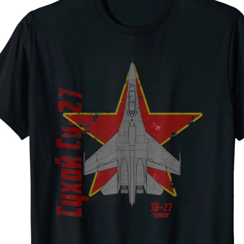 Sujoi-Camiseta de manga corta para hombre, camisa de verano con cuello redondo, informal, 100% algodón, avión azabache