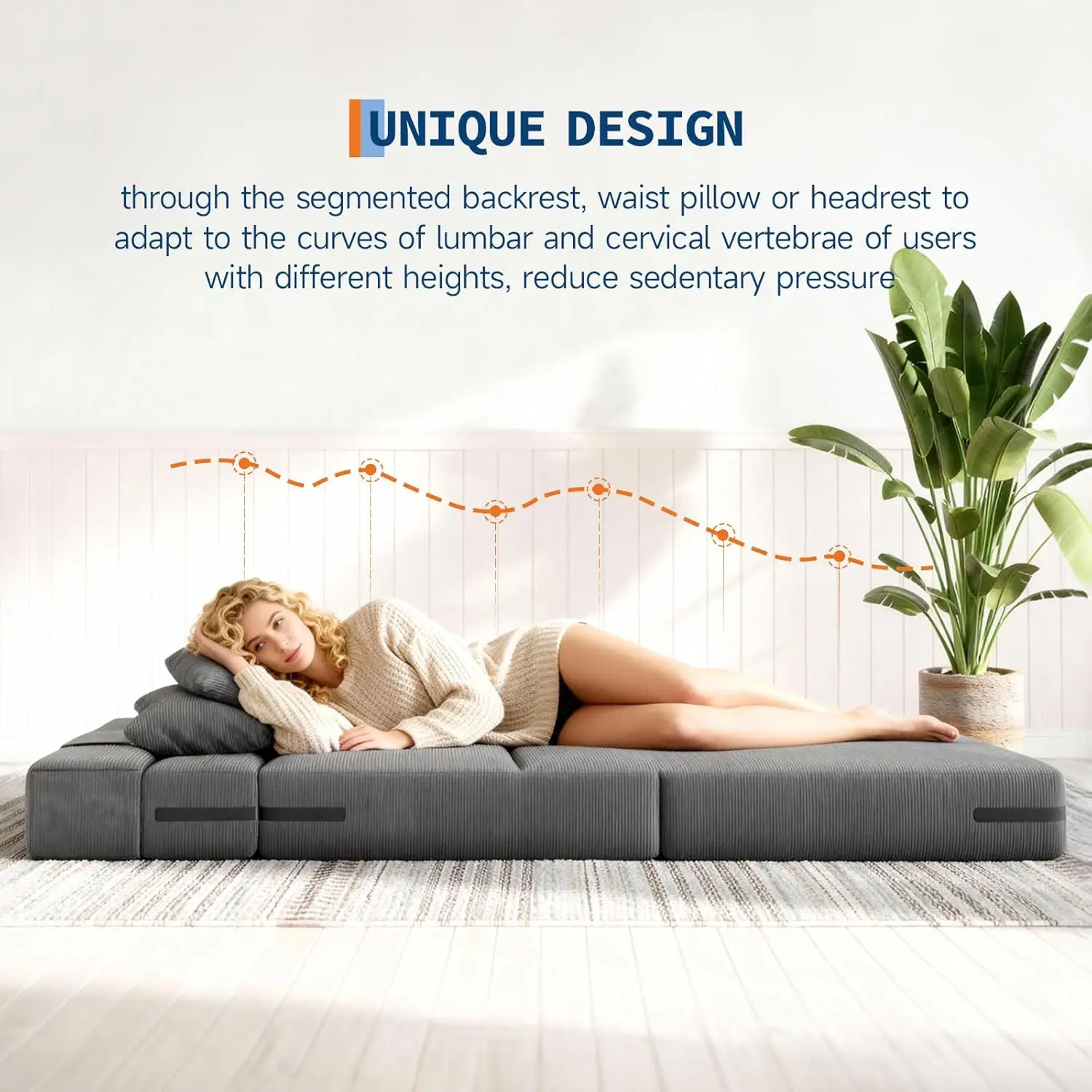 Klappbares Schlafsofa und Stuhlbett, umwandelbares Schlafsofa, ausklappbares Sofa, Couch mit Kissen, getufteter Boden, Lounge für Wohnzimmer, Schlafzimmer – Detail 3