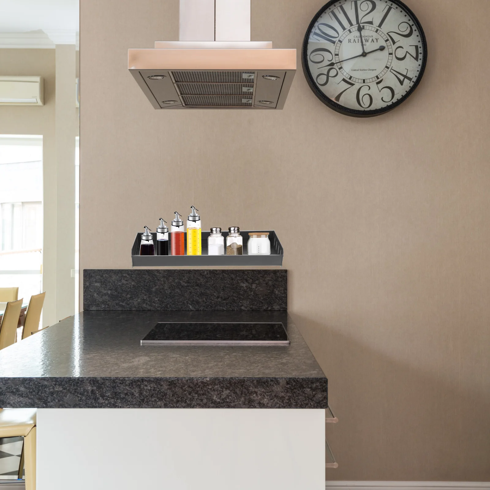 

40cm Gun Grey Aluminum Kitchen Shelf Wall Mounted Spice Rack Organizer Strong Bearing Capacity Multi-functional for Seasoning