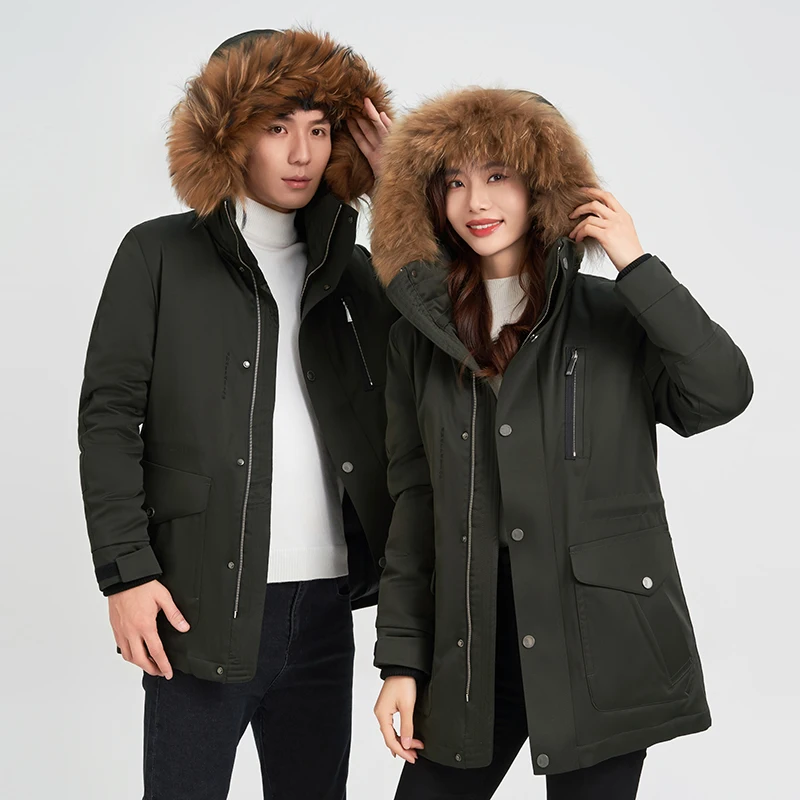 

Sli Versatile Men's Hooded down Jaet Fur Collar Trendy Winter Coat Youthful Casual Mid-Length Outerwear