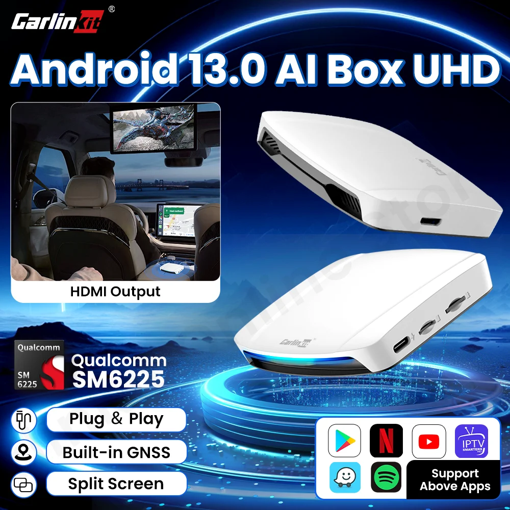 Carlinkit Android 13 UHD Tv Box Qualcomm 8 Core Android Auto CarPlay adaptador inalámbrico compatible con medios en línea salida de vídeo 4K HD