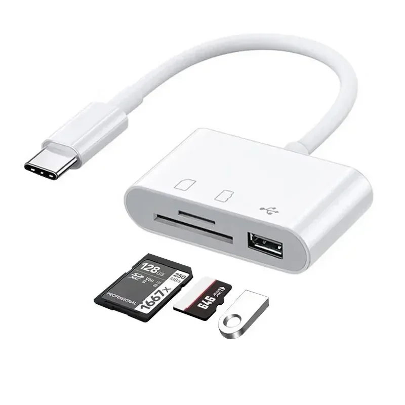 USB-C SD TF Memory Card Reader 3-in-1 Type-C to SD/TF/USB OTG Adapter Memory Card Reader for Xiaomi IPad IPhone MacBook Laptop