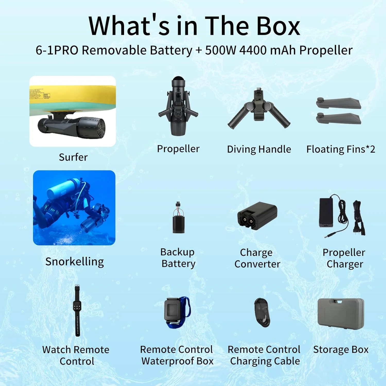 سكوتر Camolech 500W للبالغين تحت الماء: بطاريات مزدوجة قابلة للإزالة طويلة العمر بقدرة 4400 مللي أمبير في الساعة، حمام سباحة/بحر، محرك SUP كهربائي لاحتياجات المياه #2