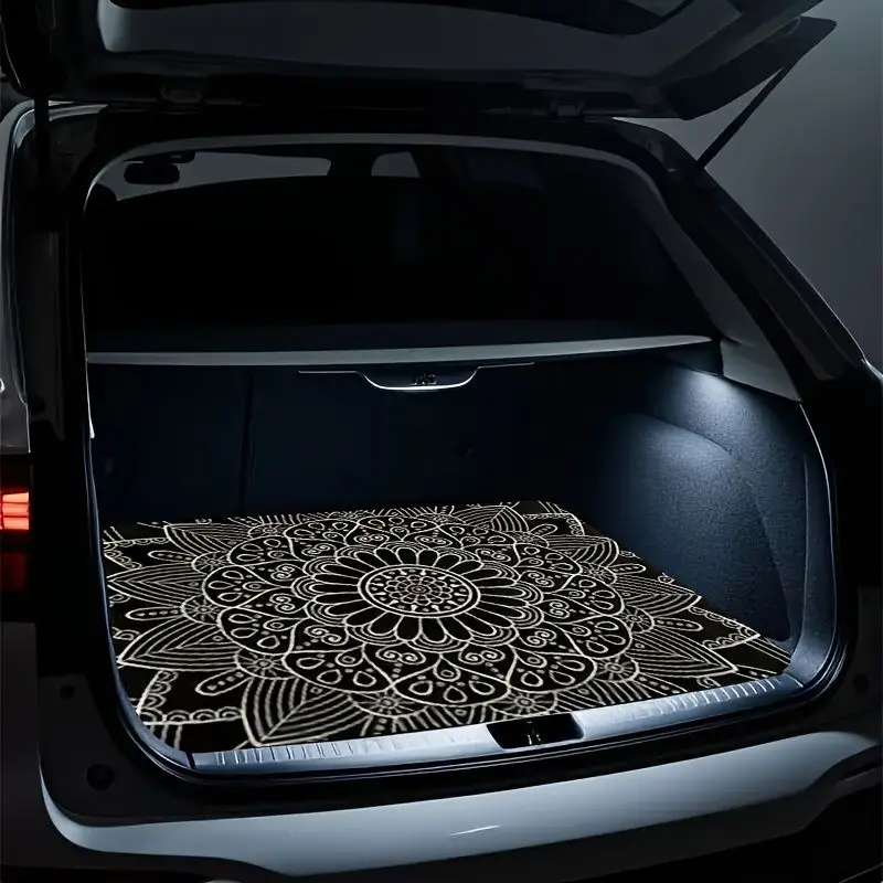 VIKAMA Mandala Pattern Car Trunk Mat Non Slip Waterproof SUV Rear Cargo Liner Black White Boho Floral Auto Decor Protector Mat