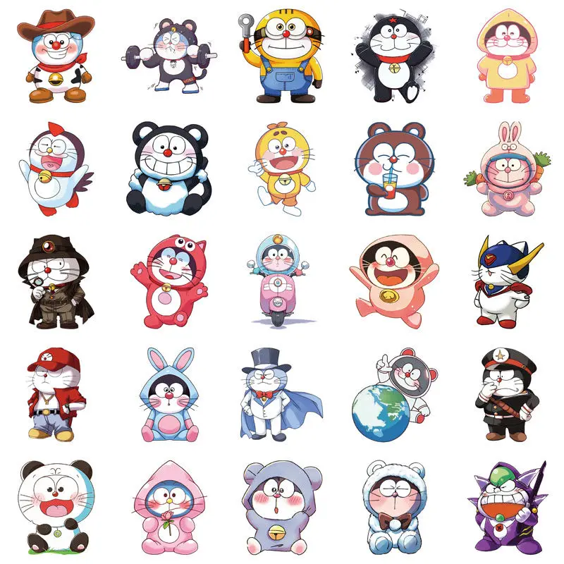 50 Uds. De pegatinas bonitas de dibujos animados de Doraemon, equipaje, portátil, taza de agua, funda de teléfono, decoración de ordenador, pegatinas impermeables Diy, venta al por mayor