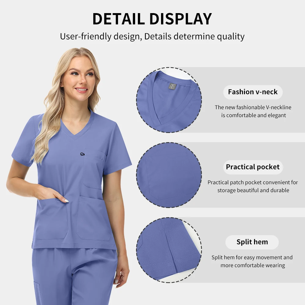 Scrub Sets Uniform Women Nursing Articles V-Neck Joggers Scrubs Set Doctor Nurse Hospital Accessories Surgical Gown Dental Scrub view 5