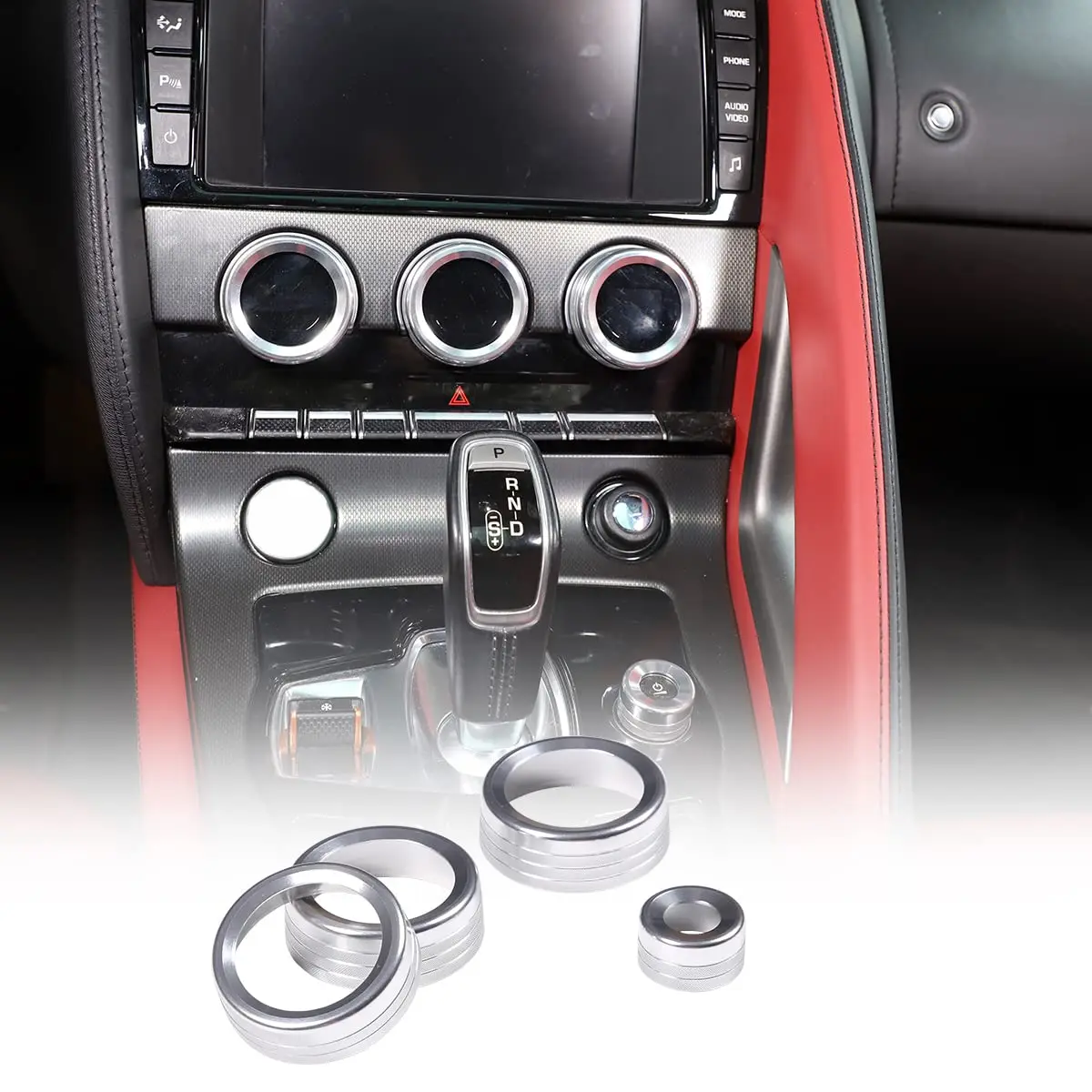 

For Jaguar F-Type 2013-2022 Aluminum Alloy Central Control AC Air Conditioner Switch Volume Tone Knob Button Ring Accessories