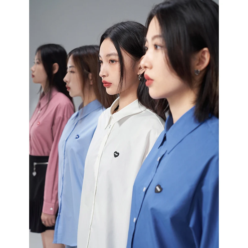 Toyouth Women Shirts 2022 Spring Long Sleeves Polo Neck Loose Blouse Solid Casual Fashion Top
