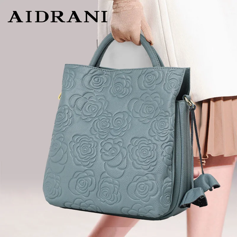 Aidrani 2024 borsa in vera pelle moda donna nuovo modello, borsa di lusso in pelle bovina con motivo floreale di grande capacità