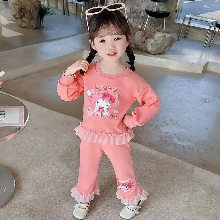 Sanrio Baby Girls Clothes Sets Fashion Toddler Kawaii My Melody Kuromi Long Sleeves Pullover Sweater Pants Suits Kids Tracksuits