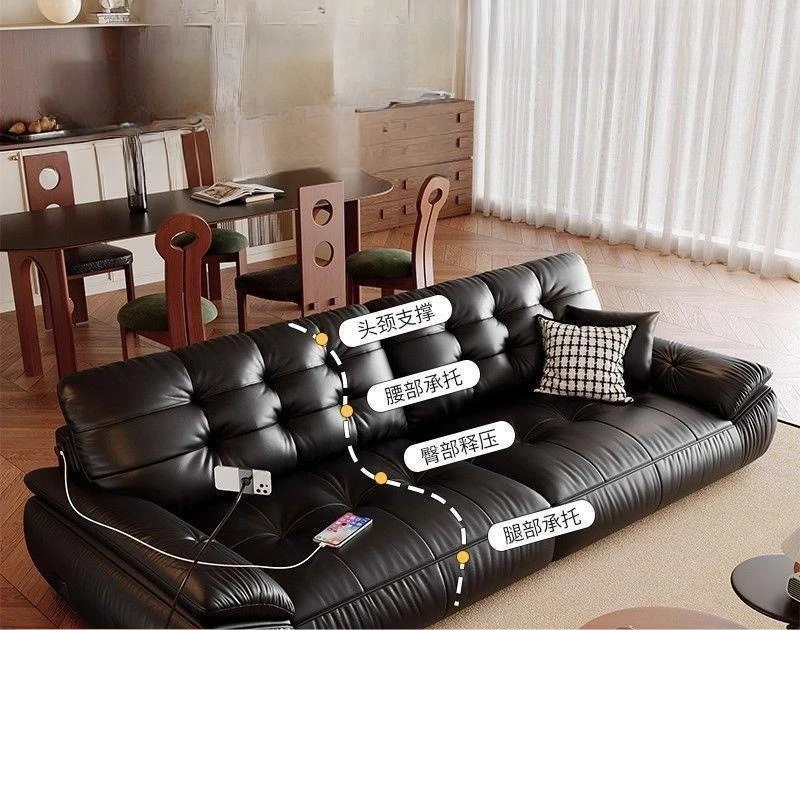 Space cloud sofa high-end leather art multi-functional super soft sofa light luxury black cloud leather sofa