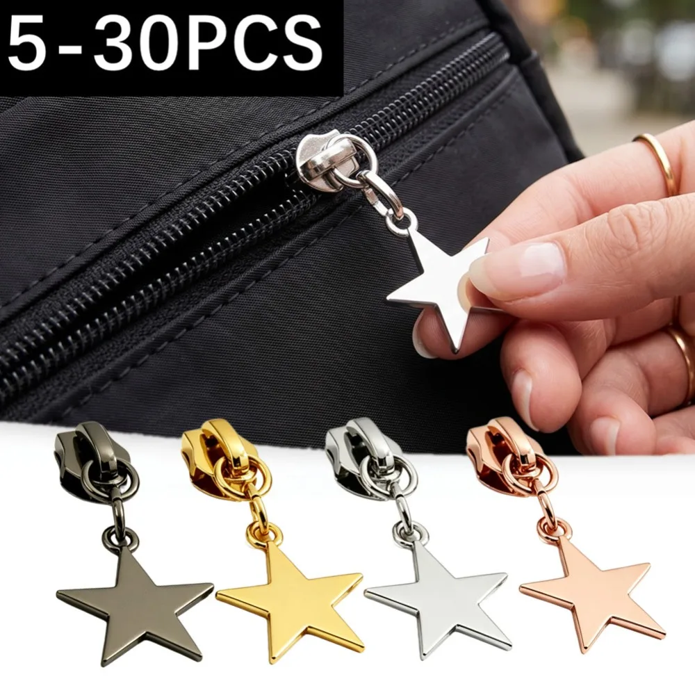 5/10/30 Pcs 5# Five-pointed star Zipper Silders for Nylon Zip Backpack Clothing Decor Zips Head Zippers Repair Kit Accessories