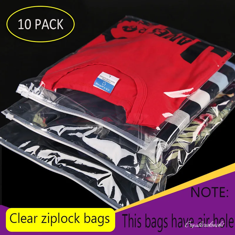 10pcs Reclosable Clear Plastic Underwear Storage Bag for Travel Clothes Packag Transparent Ziplock Poly Packaging by Slider