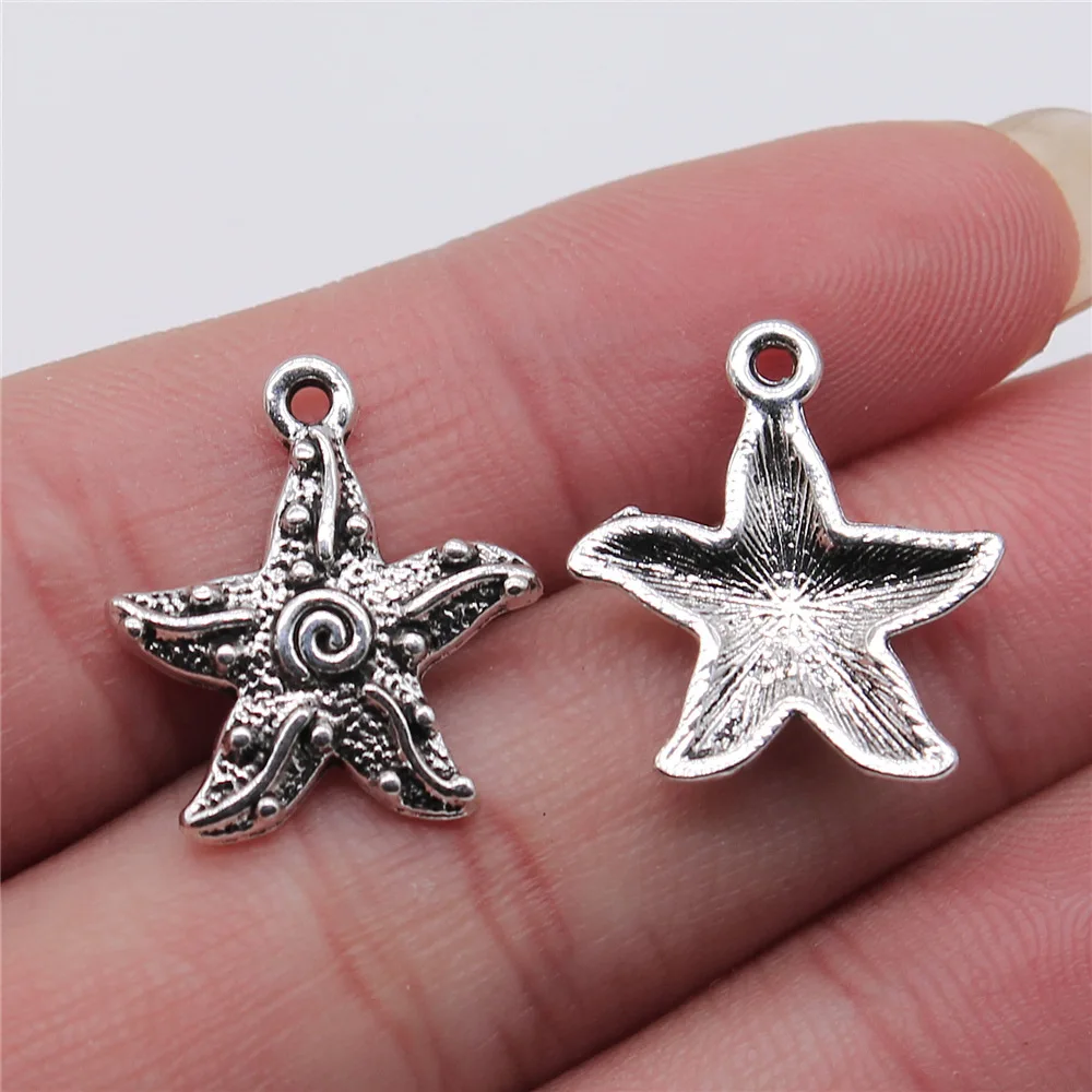 20pcs 18x20mm(0.71x0.79inch) Antique Silver Color Starfish Charms Wholesale DIY Jewelry Findings