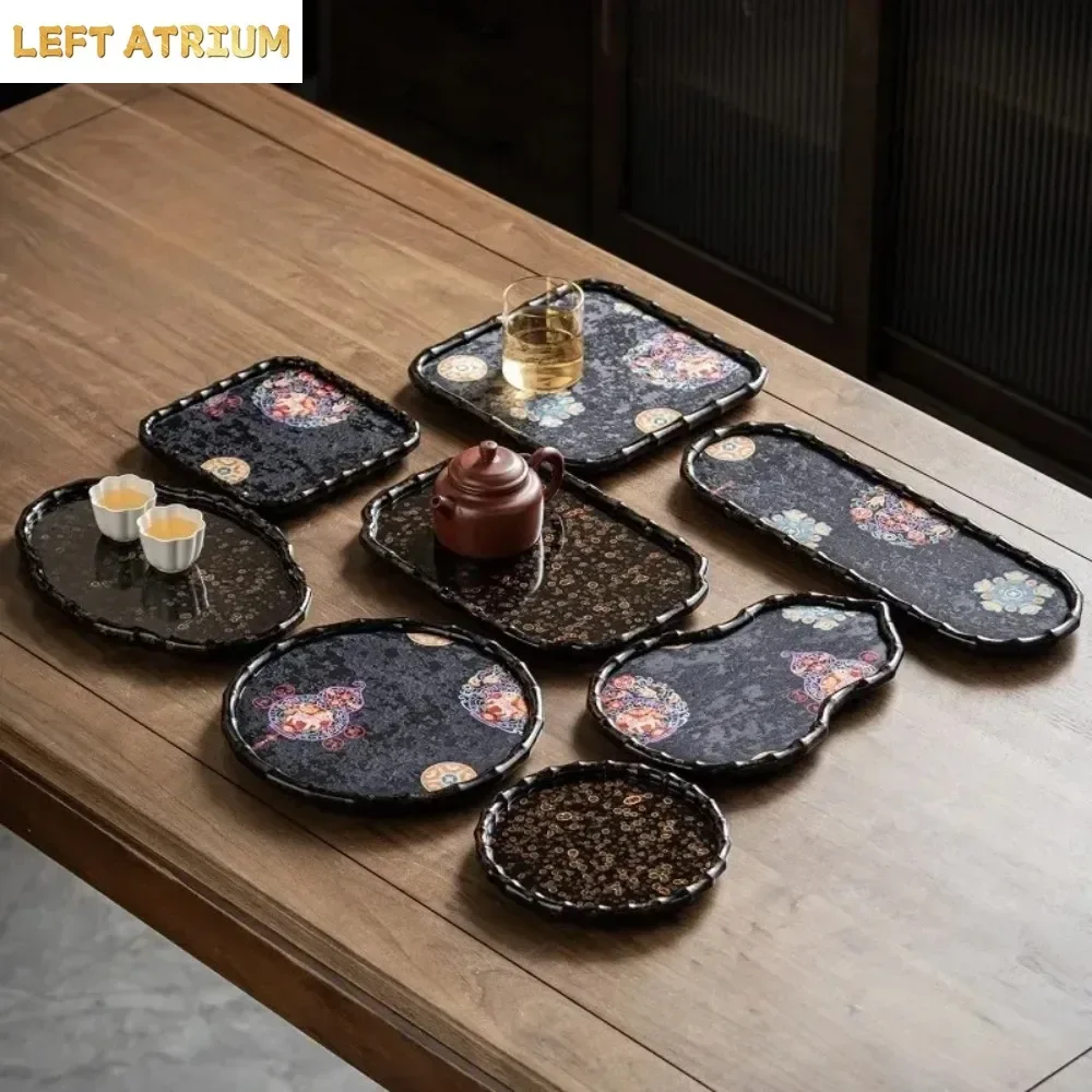Retro Handmade Lacquer Nanzhu Tea Tray Household Exquisite High-end Brocade Tea Mat Dry Brewing Table Pot Bearing Tea Tableware