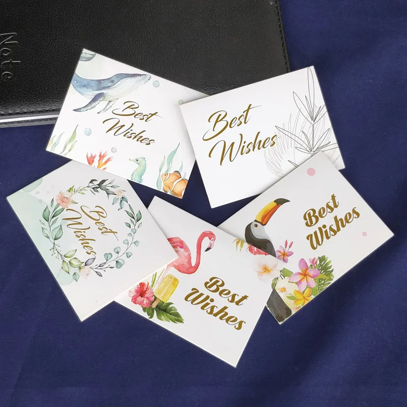 100pcs Simplicity European Style Gilding Creative Thanks 7x9.3cm Greeting Cards Flower Shop Birthday Wedding Tnvitation Folded