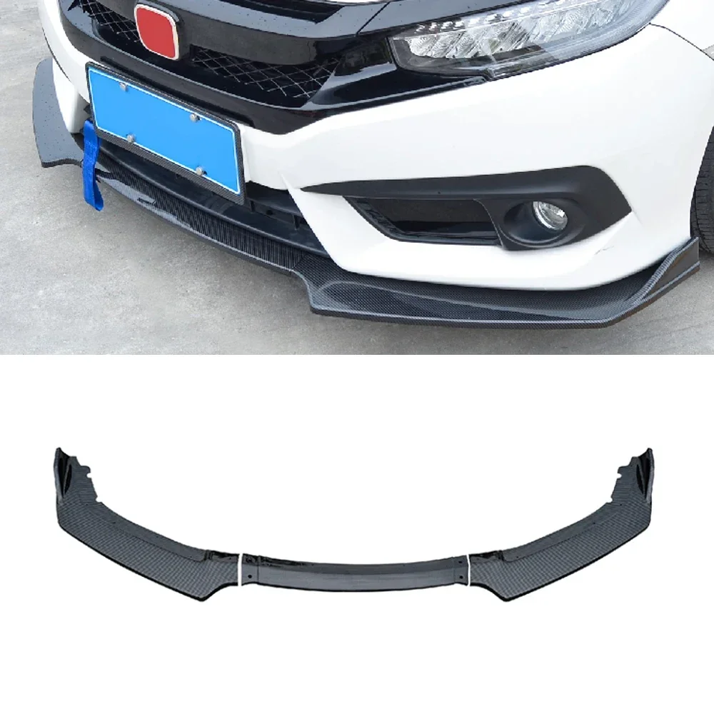 

For Honda Civic FC 2016-2021 Hatchback Sedan 3PCS Auto Car Front Bumper Lip Body Kit Spoiler Splitter Bumper Canard Bar Guard