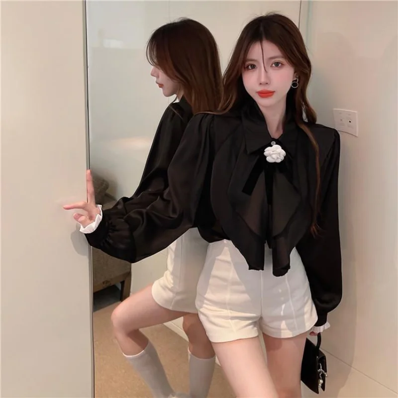 Camisas De Mujer De diseño con volantes, ropa De moda con lazo francés, estética dulce, Harajuku, elegante, Ins, Camisa De Gasa para Mujer, clásica y madura