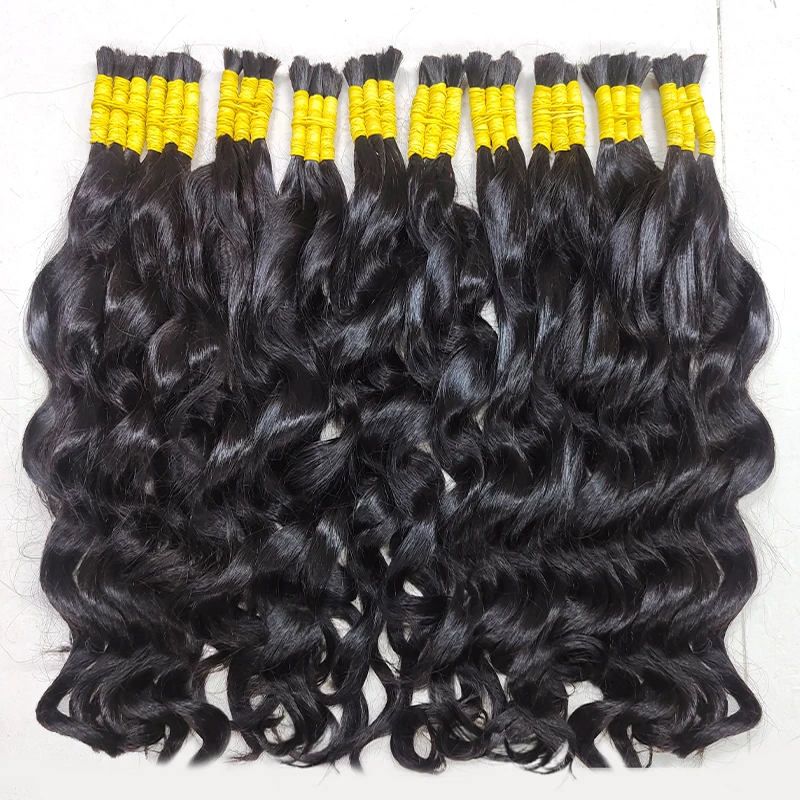 2 пучка 18 человеческих волос для плетения, мягкие свободные глубокие волнистые волосы, 200 г, без утка, вьющиеся плетение косичек, плетение наращивания волос