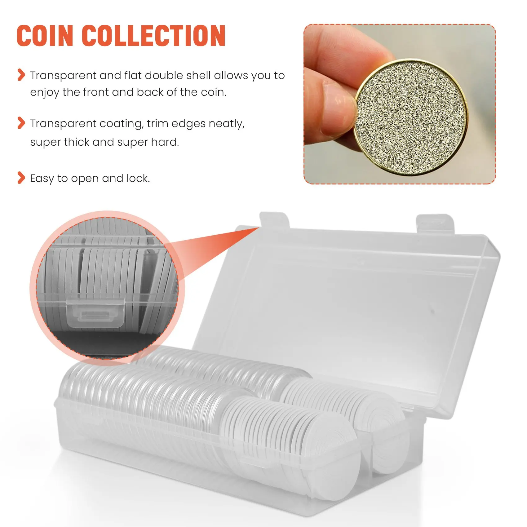 

46 mm Coin Capsules Plastic Round Coin Holder Case and 7Sizes (16/20/25/27/30/38/46mm) Protect Gasket