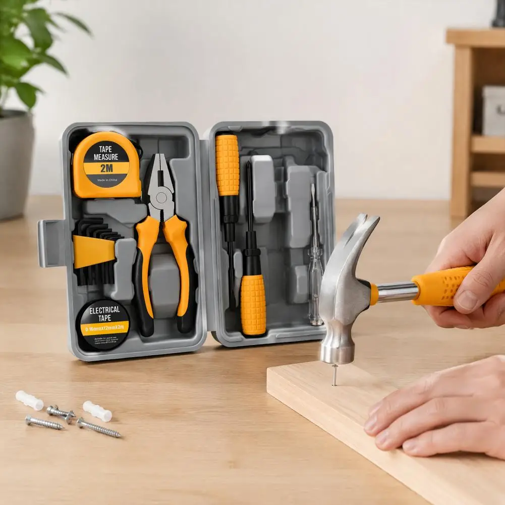 13Pcs Household Tool Set Hand Tool Kit with Storage Case for Home Repairs DIY Projects Furniture Setup Crafting Household Fixes