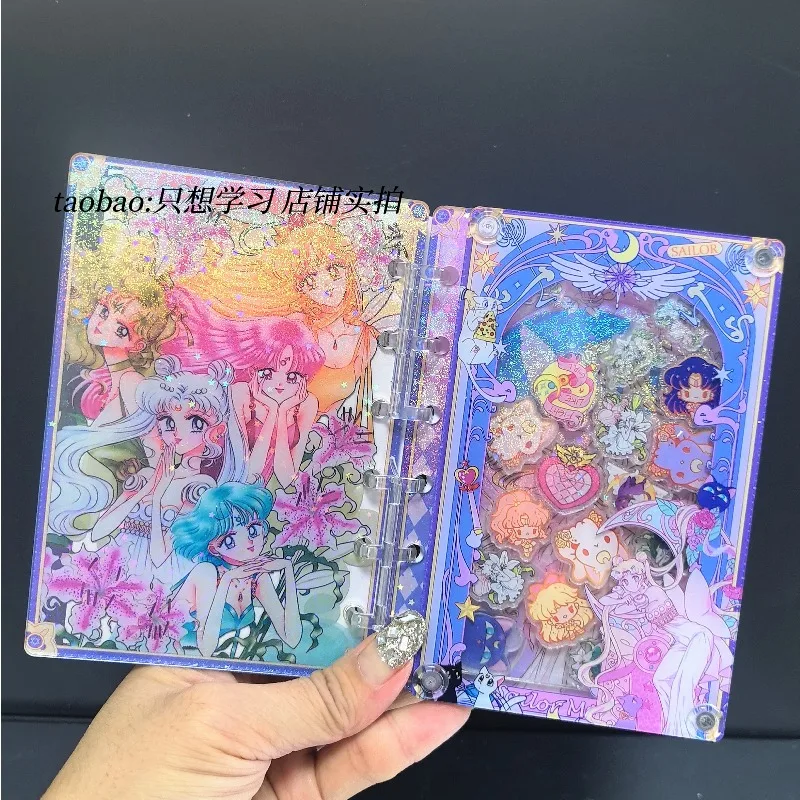 Cuaderno Popular de Anime Sailor Moon, cuaderno acrílico con forma de corazón para chica, alta belleza, dibujos animados originales A7, manuales de hojas sueltas