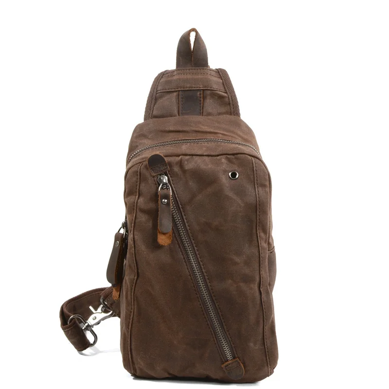 Nesitu Vintage Black Grey Khaki Coffee Genuine Leather Oil Wax Canvas Women Men Chest Bag Outdoor Messenger Bag M6018