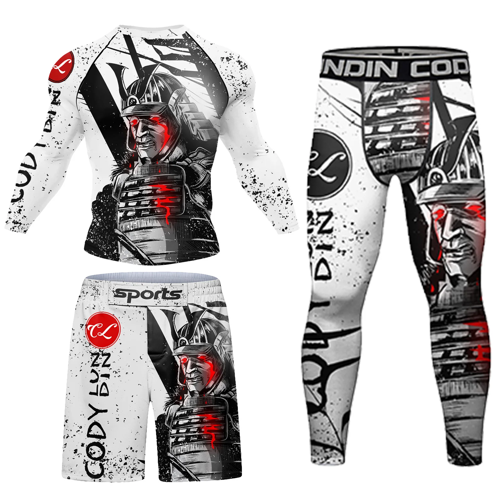 4 w 1 MMA Rashguard Jiu Jitsu T-shirt + spodnie zestawy treningowe męskie aktywne spodenki Muay Thair Bjj odzież bokserska Rash Guard odzież sportowa