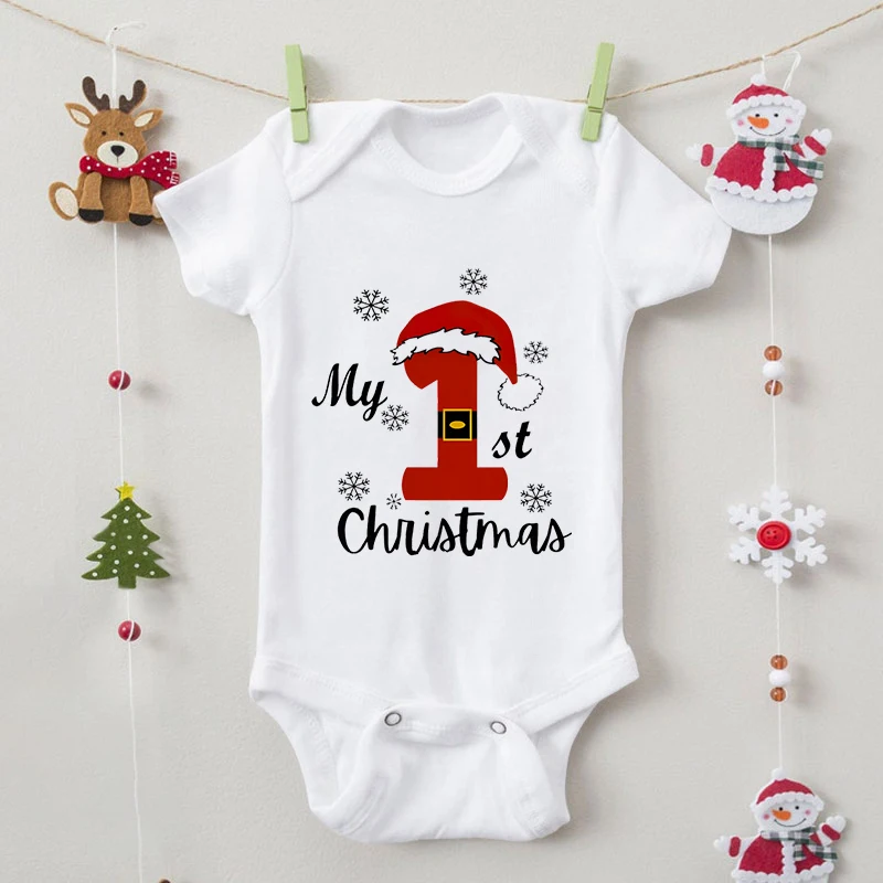 

My 1st Рождественская одежда для маленьких мальчиков и девочек, боди для новорожденных, Осенний комбинезон с коротким рукавом, рождественский подарок, Детские милые комбинезоны для новорожденных